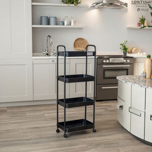 Carrito de Almacenamiento Plegable de Plástico Negro de un Solo Nivel con Ruedas de Acero Inoxidable, Ecológico y Multifuncional para Cocina, Habitación o Armario - Product Image 5