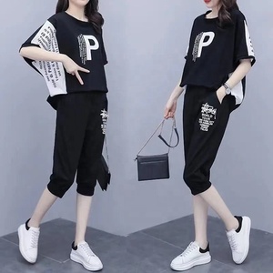 Ensemble de sport décontracté pour femmes, robe d'été, nouvelle <span class=keywords><strong>taille</strong></span> <span class=keywords><strong>grande</strong></span>, ensemble pour femmes, pantalon court à manches courtes, ensemble décontracté deux pièces - Product Image 1