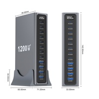 Cargador de Escritorio Multipuerto de 1200W, Estación de 12 Puertos, 8 Tipo-C, 4 USB-A, Servicio OEM para Distribuidores Globales de Electrónica