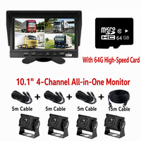 Système de caméra de recul AHD 2/4 canaux avec moniteur 10,1 pouces pour camions et bus, écran IPS, vision nocturne Ultra-HD, étanche IP67