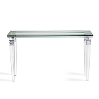 Table console moderne en acrylique transparent, avec dessus en verre et rangement pour le salon, la villa et l'hôtel.