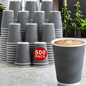 Gobelets en papier isothermes écologiques à paroi ondulée de 12 oz avec couvercles pour café chaud, fêtes et à emporter - Product Image 2