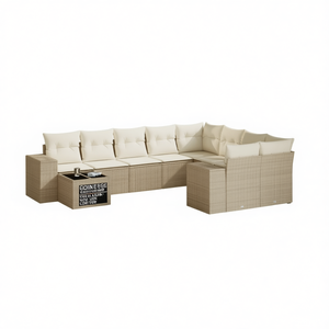Conjunto de Sofás de Jardín Beige para Exteriores con Almacenamiento, Resistentes a los Rayos UV, de Ratán PE, con Cojines de Espuma de Alta Densidad, Diseño Contemporáneo - Product Image 1