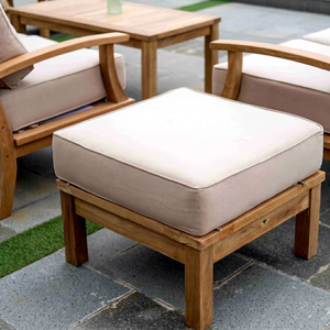 Pouf d'extérieur en teck Bale Living avec coussin, mobilier de jardin contemporain, résistant aux intempéries, structure en bois massif, 6 places - Product Image 1