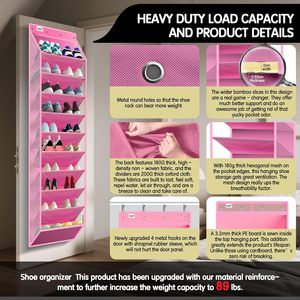 Over The Door Shoe Organizer 10 Tier Pink Hanging Rack For 20 Pairs Behind Door Storage - Product Image 3