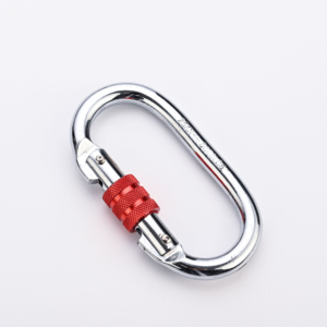 Mosquetón de escalada 25KN, mosquetón de puerta de bloqueo de tornillo, hebilla de hamaca de acero en forma de O para servicio pesado, accesorios de senderismo para escalada, bloqueo rojo - Product Image 1