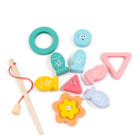 Puzzle Pancing Kayu 2 in 1 dengan Blok Bentuk Ikan Magnetik, Cincin Bunga, Wajah Kartun, Mainan Mencocokkan dan Berhitung untuk Anak-anak