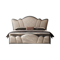 Italienisches Luxus-Deko Echtleder-Bettgestell Modernes Muscheldesign Gepolstertes Kingsize-Doppelbett für Hochwertige Hauptschlafzimmer