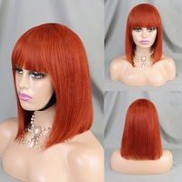 Coupe émoussée Bob perruques avec frange mettre en évidence la couleur courte droite perruque sans colle pour les femmes prêt à partir perruque de cheveux humains faite à la machine