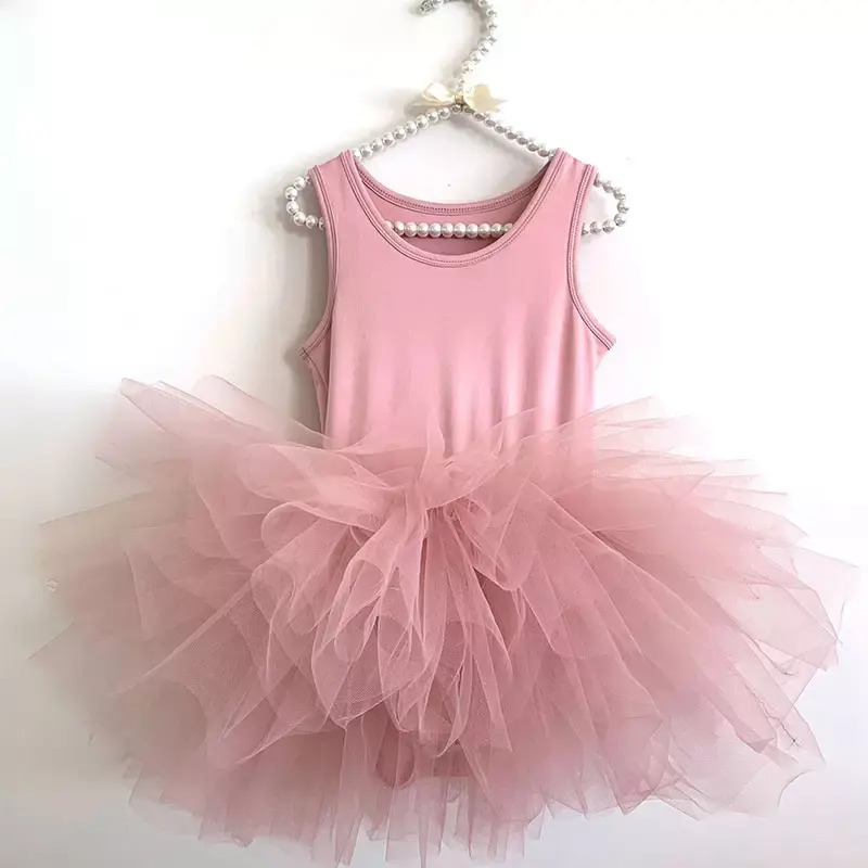 Hot Sales 3-10years kids ballet tulle children dust pink dance tutu girl dress