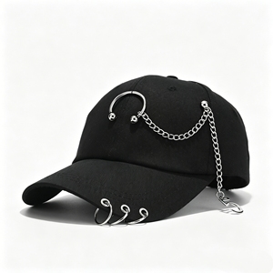 Gorra de Béisbol con Cadena y Pin Góticos, Gorro de Protección Solar con Anillos Metálicos para Hombres y Mujeres - Product Image 6