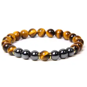 Bracelet magnétique œil de tigre en pierre noir pour les chakras, hématite, Yoga, disponible en plusieurs couleurs bleu et Rose, pierres élastiques