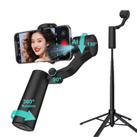 Perche à selfie télescopique professionnelle pliable à 2 axes stabilisée avec suivi du visage IA, lumière LED et télécommande détachable rotative à 360° pour Android