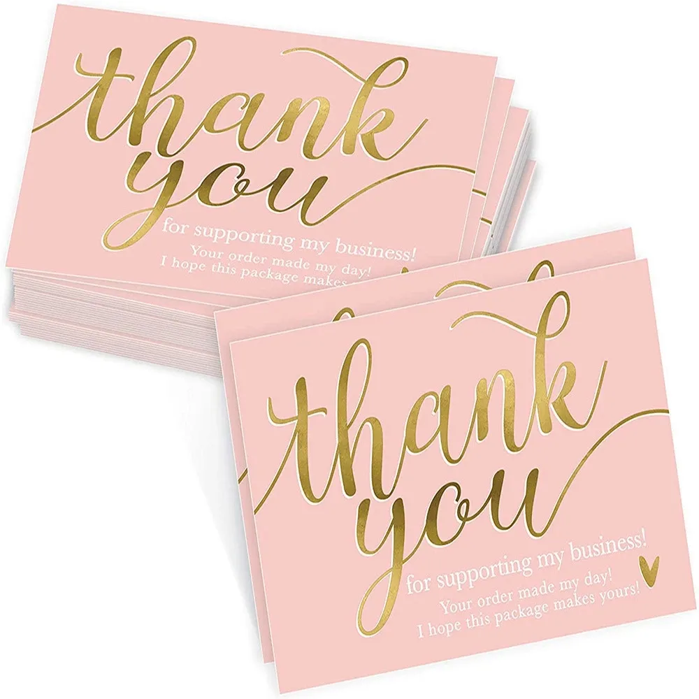 Hot Selling Thank You Cards Pink Gold Foil Tag Custom Design Gift Packaging Labels
