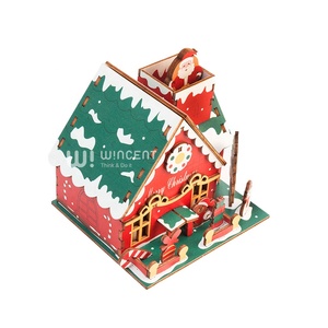 Boîte à musique de Noël en <span class=keywords><strong>bois</strong></span> 3D, kit de puzzle DIY, modèle de maison, vente en gros, Père Noël, bonhomme de neige, artisanat éducatif, cadeau Montessori - Product Image 2