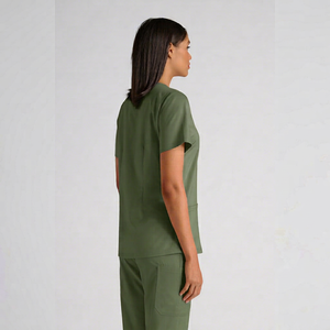 Blouse et pantalon d'uniforme d'hôpital pour femmes, vert olive, manches courtes, tissu en coton et polyester - Product Image 3