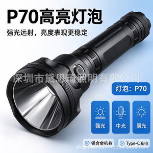 Lampe torche LED haute puissance 3300 lumens, rechargeable par type C, avec 5 modes SOS - Product Image 4
