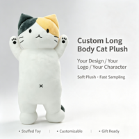 Peluche chat longue et personnalisée, oreiller chat en peluche dessin animé sur mesure, poupée en peluche personnalisée pour la décoration intérieure