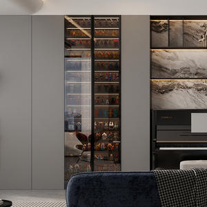 Vitrine en verre avec porte à battant, design minimaliste mural pour salon, rangement de figurines, 80x120 à 80x200 - Product Image 1