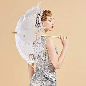 Parasol en <span class=keywords><strong>dentelle</strong></span> de coton blanc <span class=keywords><strong>ivoire</strong></span> petit parapluie de soleil à commande manuelle pour les mariées parapluies de mariage avec tissu en tissu - Product Image 1