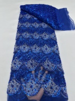 Tissu en dentelle brodée de sequins perlés orange brûlé pour robes de mariée - Luxe élégant 100% polyester