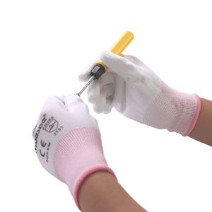 Guantes de Palma con revestimiento de PU duraderos, guantes de trabajo de nailon rosa, guantes de protección laboral para taller sin polvo - Product Image 1