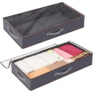 Underbed wadah penyimpanan 2 buah di bawah tempat tidur kotak penyimpanan tas penyimpanan dengan Paerboard untuk selimut pakaian Sweater