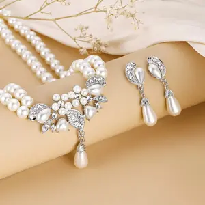 2024 New European And American Jewelry Set Pearl Necklace Earring Bridal Wedding Dinner