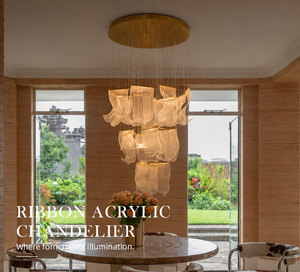 Lámpara colgante de cristal estilo arte moderno con cinta de cristal, LED regulable, para techos altos, decoración de vestíbulo de villa, escalera. - Product Image 1