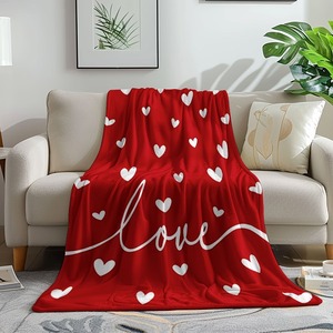 Red Love Heart Print Plush Flannel Throw <b>Blanket</b> Rectangular Anti-Pilling Machine Washable <b>for</b> Home Four Seasons Use - Product Image 2