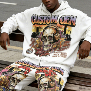 Sudadera con Capucha para Hombre, Personalizada con Impresión Digital, 400 GSM, Gruesa, con Cierre, Hombros Caídos, Talla Grande, Conjunto de Dos Piezas - Product Image 1