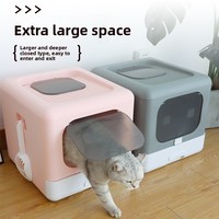 Lettiera per gatti in plastica grande, profonda e alta, con controllo degli odori, facile da pulire, con protezione antispruzzo e pareti alte per il muro posteriore
