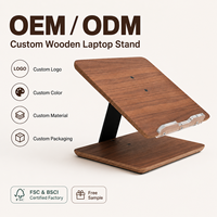 Support d'affichage pliable pour ordinateur portable et tablette, design trépied à double axe réglable, texture bois, installation sur bureau
