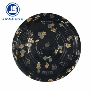 Food Grade Round Black PET Plastic Large Size Serving Tray Plate For Sushi