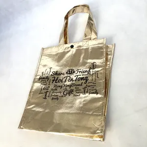 China Supplier custom printing gold metallic non woven shopping bag reusable shopping bags