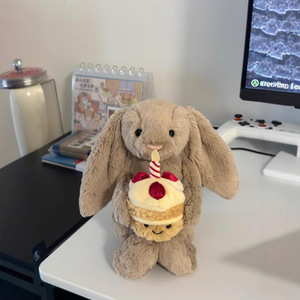 Peluche Jellycat Shy Bunny Doll Hugs Birthday Cake avec rembourrage en coton PP et tissu en peluche courte - Product Image 1
