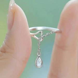 <b>Silver</b> Water Drop <b>Ring</b> 925 <b>Sterling</b> <b>Silver</b> Pear Cut Crystal Bezel Setting Women's Gift Jewelry T0154 - Product Image 1