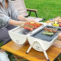 Barbecue au charbon de bois portable pliable multifonctionnel avec grande surface de cuisson double face, mini-barbecue fumoir en forme de baril