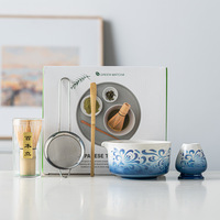 Ensemble de fouets à matcha Astief en céramique avec logo personnalisé, kit de cérémonie du thé, bol à matcha, fouet bleu et blanc, ensemble de thé japonais