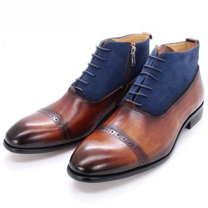 Nouvelles Bottes Brogue Décontractées pour Hommes, Style Cheville, pour Automne/Hiver, Antidérapantes, en Cuir Marron Cousu, Haute Qualité - Product Image 1