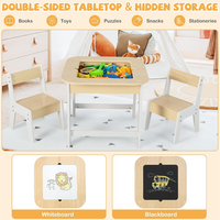 Table d'activités moderne 3 en 1 en bois pour enfants avec tableau noir réversible Ensemble table et chaises pour enfants pour le salon