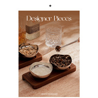 Ensemble de bols en acier inoxydable poli miroir avec base en bois rainurée 24cm 33cm, pour servir les noix, les sauces et les condiments, deux ou trois bols