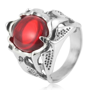yunnique <b>Titanium</b> Steel Hollow Red Gemstone <b>Ring</b> Retro Punk Oval Stone Unisex Jewelry Gift - Product Image 1