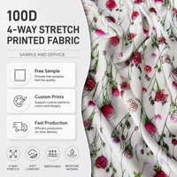 Tissu imprimé extensible quadridirectionnel 100D, 120 g/m², 95 % polyester, 5 % élasthanne, imprimé roses, tissé pour robes et chemisiers, largeur 150 cm