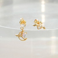 Boucles d'oreilles émotionnelles en argent sterling 925 plaqué or 14 carats, pierres précieuses, design volant, lune, coeur, ailes, quartz