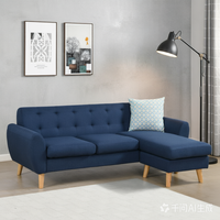 Canapé-lit sectionnel en L bleu marine capitonné avec cadre en fer, housse amovible, design pliable - Chaise longue moderne en tissu, petite taille