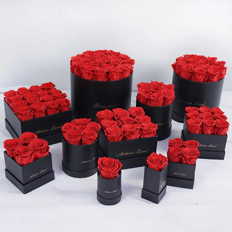 Wholesale colorful Preserved Roses High Quality Real Eternal Preserved Flower In black Round Gifts Box