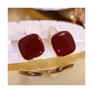 Pendientes chapados en oro de moda coreana para mujer, pendiente de <span class=keywords><strong>aro</strong></span> <span class=keywords><strong>rojo</strong></span> Retro cuadrado geométrico - Product Image 3