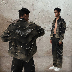 DiZNEW <span class=keywords><strong>Completo</strong></span> in Denim da <span class=keywords><strong>Uomo</strong></span>, Giacca e Pantaloni in Jeans Personalizzati, Set Due Pezzi per <span class=keywords><strong>Uomo</strong></span> - Product Image 1