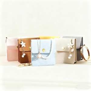 Eco -friendly <b>Mini</b> Velvet Jewelry <b>Pouches</b> With Snap Button, Soft Flap Velvet Bags For Necklaces Earrings And Rings - Product Image 4